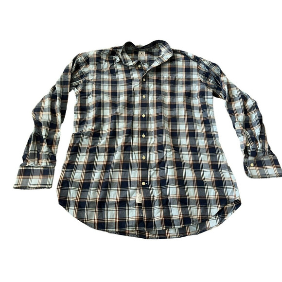 Peter Millar Shirt Mens Size Medium Button Up Blue Collared Plaid Long Sleeve - Picture 1 of 9